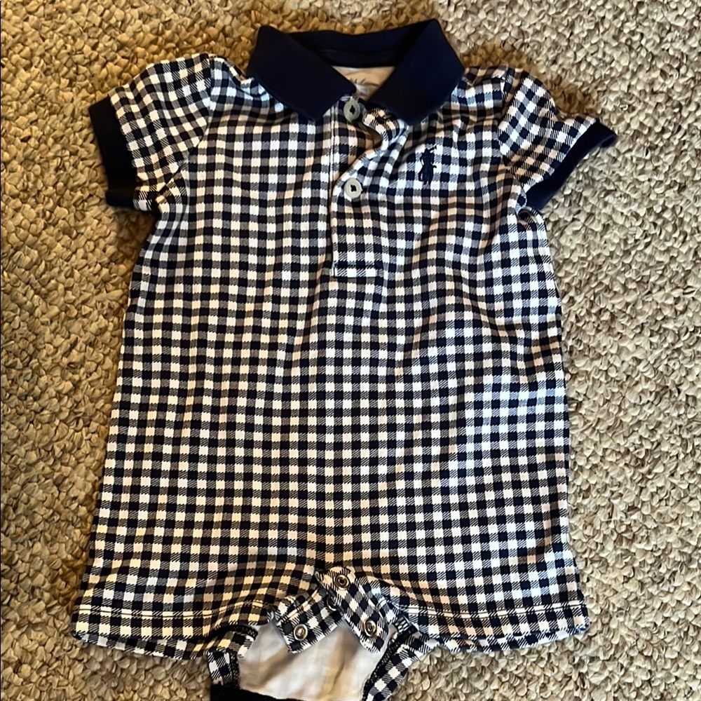 Ralph Lauren 3 Month Navy and White Checkered Baby Romper